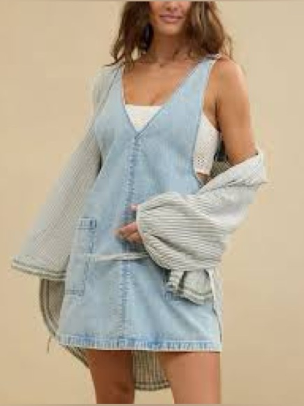 Aerie Denim Skirtall XL V-Neck Denim Overall Dress Pockets Country Festival